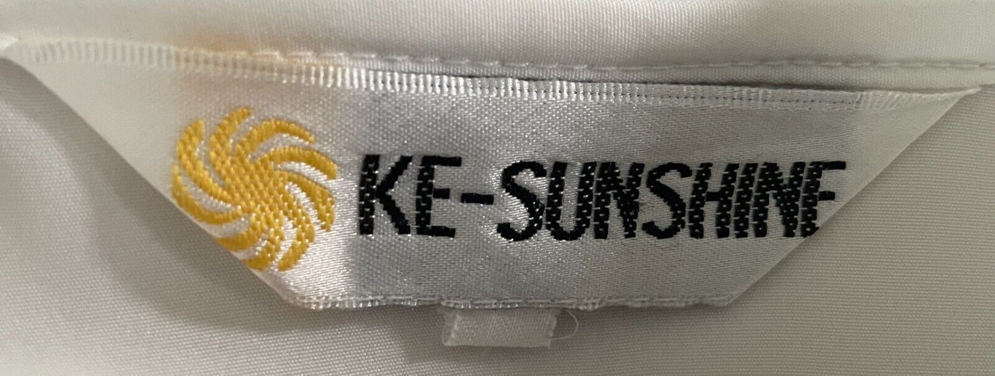 KE-SUNSHINE White Blouse Cut Out Embroidered Pastel Short Sleeve Top Size 14 Vtg
