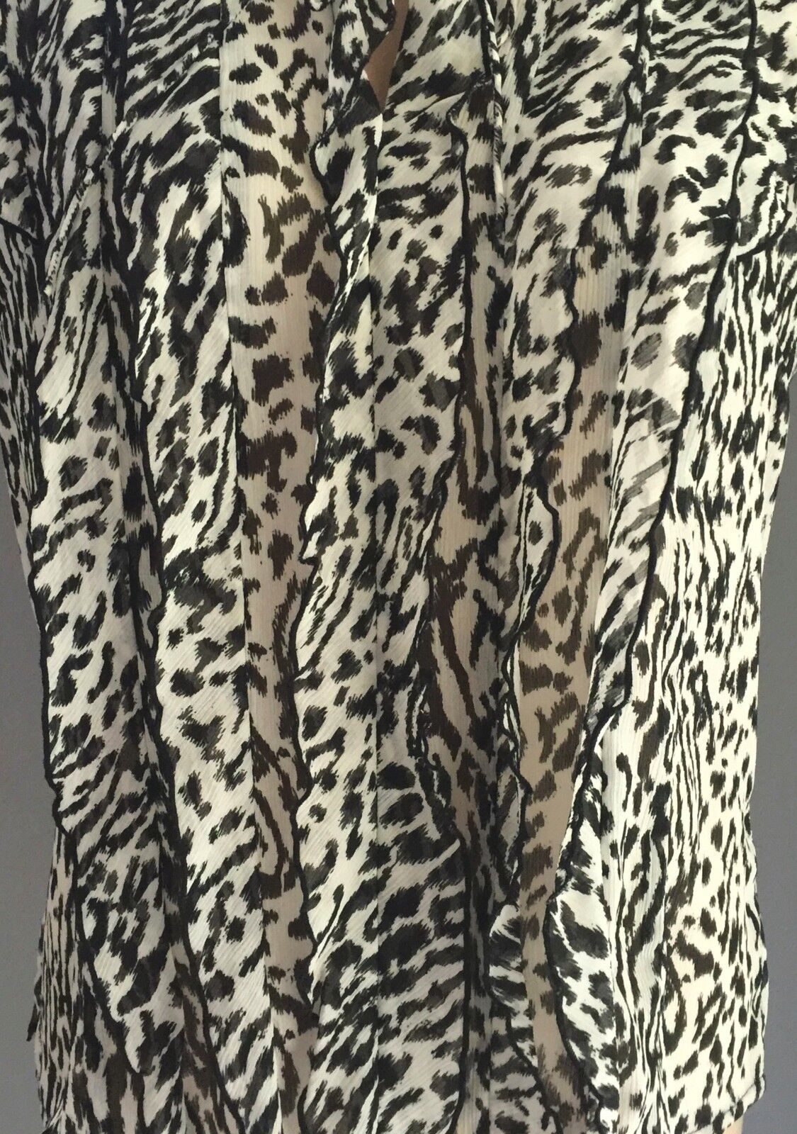 LIZ JORDAN Top Sheer Black & White Leopard Print Short Sleeve Dressy 14 16 New