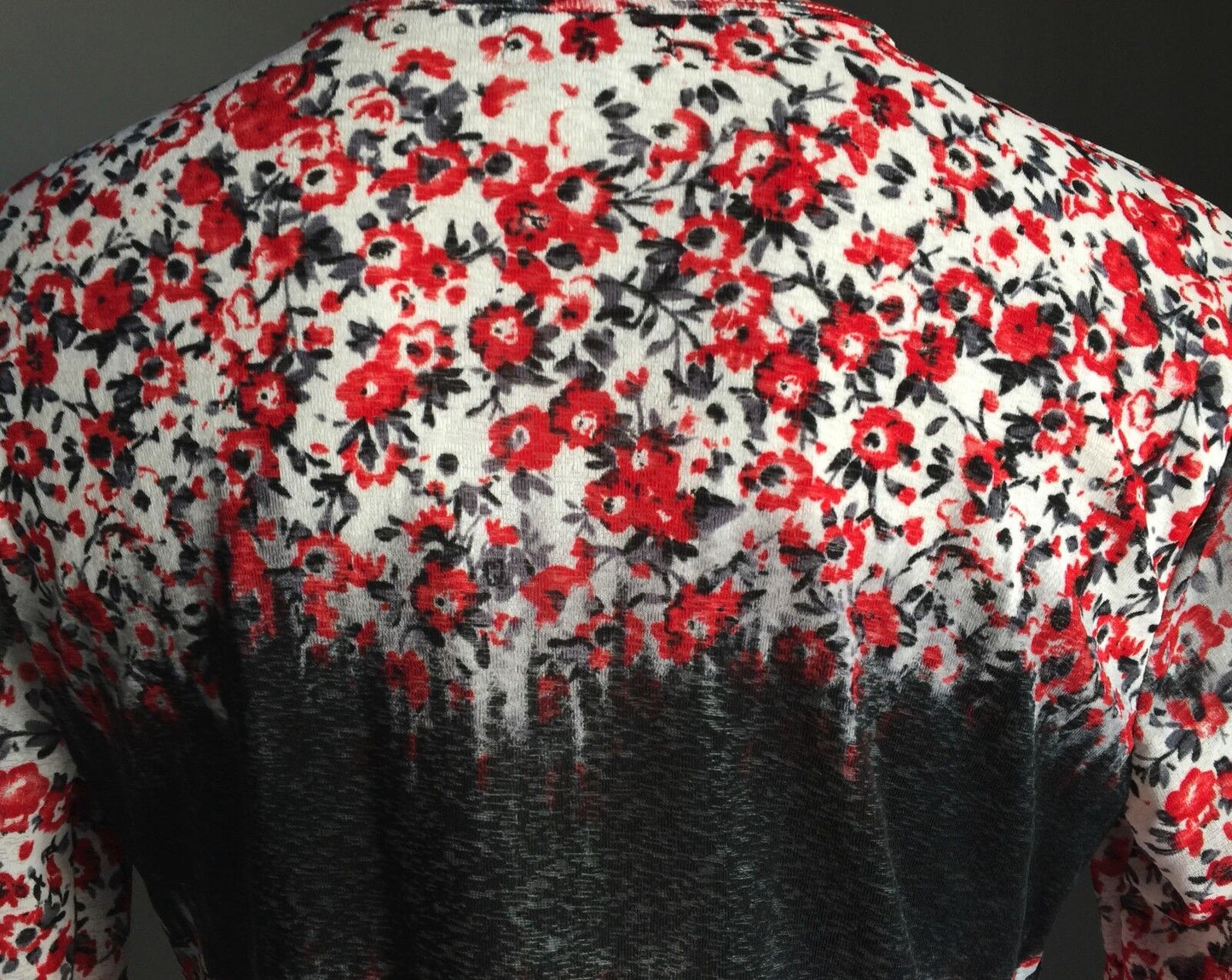 COVER Top Grey Red White Floral Print Wrap 3/4 Sleeve Blouse Size 14 Lovely NEW