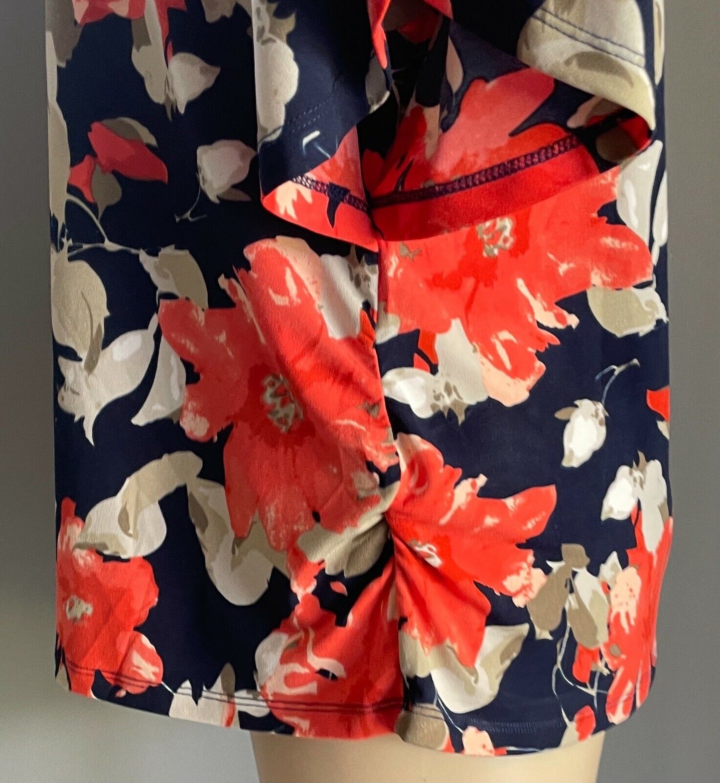 NONI B Top Navy Blue Floral Short Butterfly Sleeve Stretch Blouse Size L 12 14