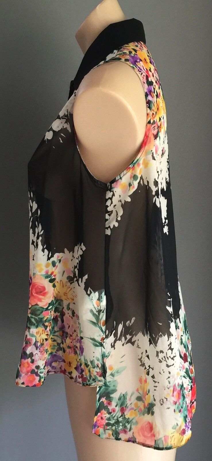 ATMOSPHERE Blouse Sheer Floral Sleeveless Button Front Shirt Top Hi Lo Top Sz 12
