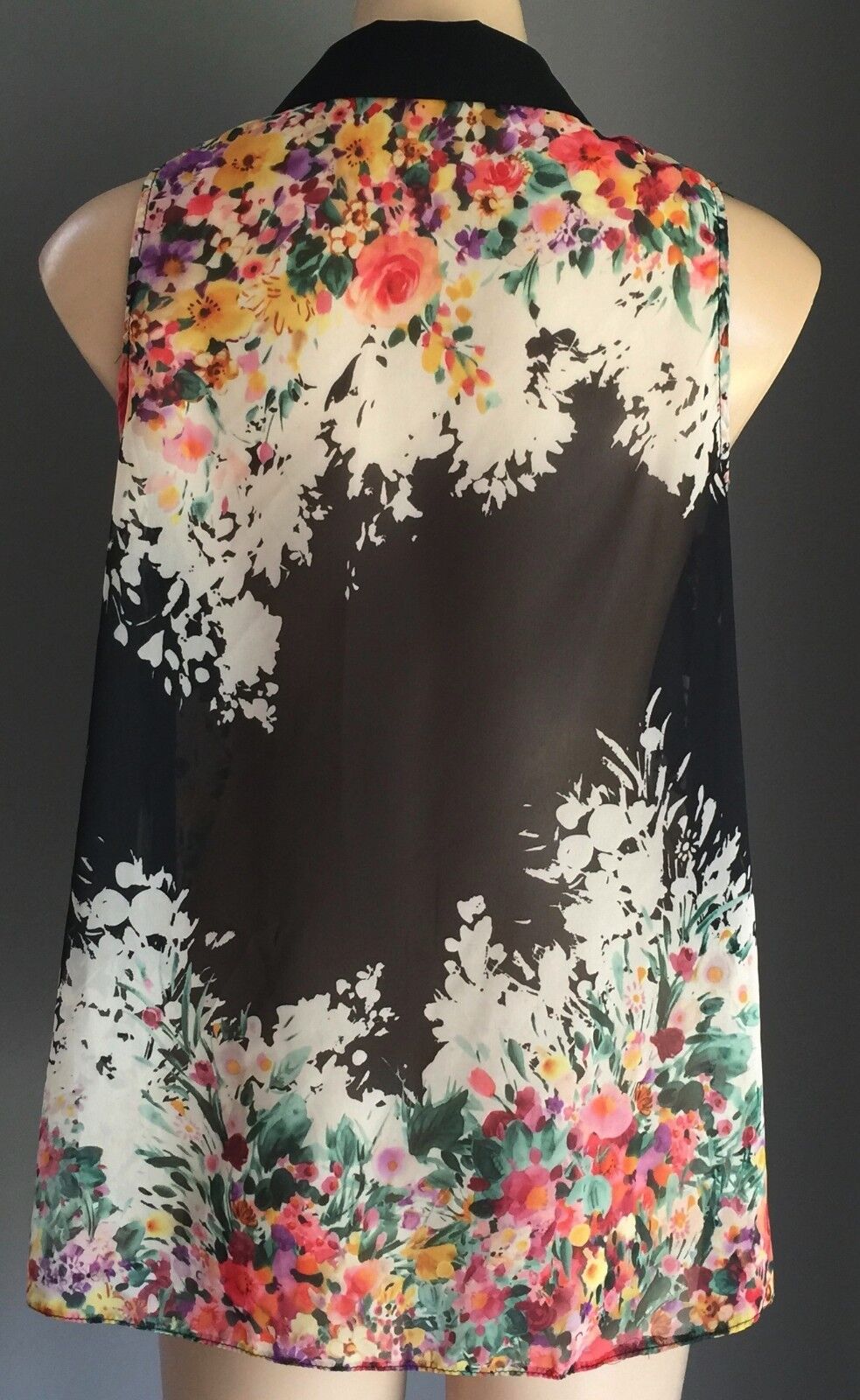 ATMOSPHERE Blouse Sheer Floral Sleeveless Button Front Shirt Top Hi Lo Top Sz 12