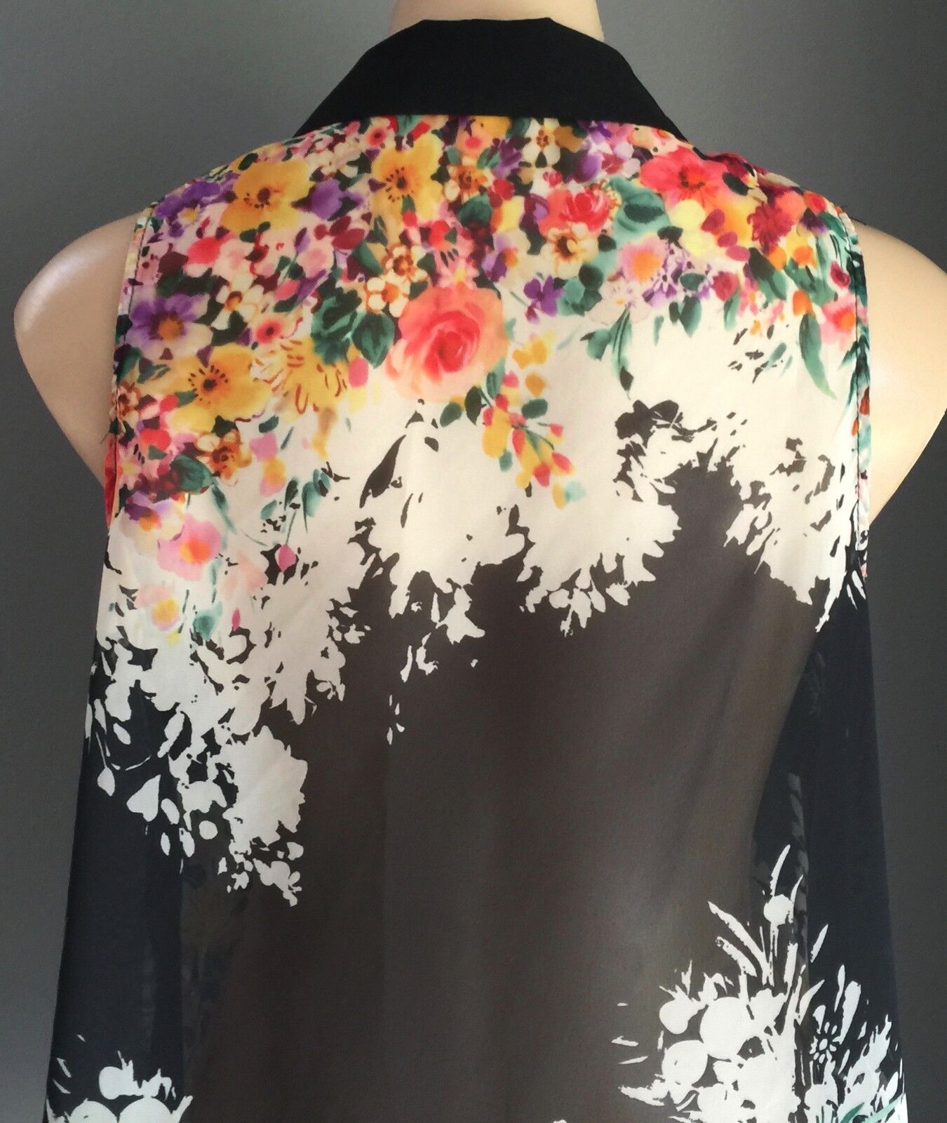 ATMOSPHERE Blouse Sheer Floral Sleeveless Button Front Shirt Top Hi Lo Top Sz 12