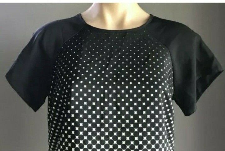 ATMOSPHERE Ombre Top Black & White Square & Polka Dot Print Short Sleeve Sz 12
