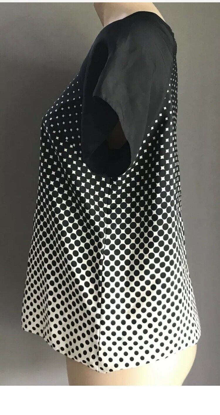 ATMOSPHERE Ombre Top Black & White Square & Polka Dot Print Short Sleeve Sz 12