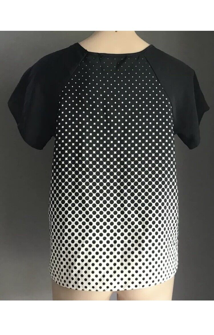ATMOSPHERE Ombre Top Black & White Square & Polka Dot Print Short Sleeve Sz 12