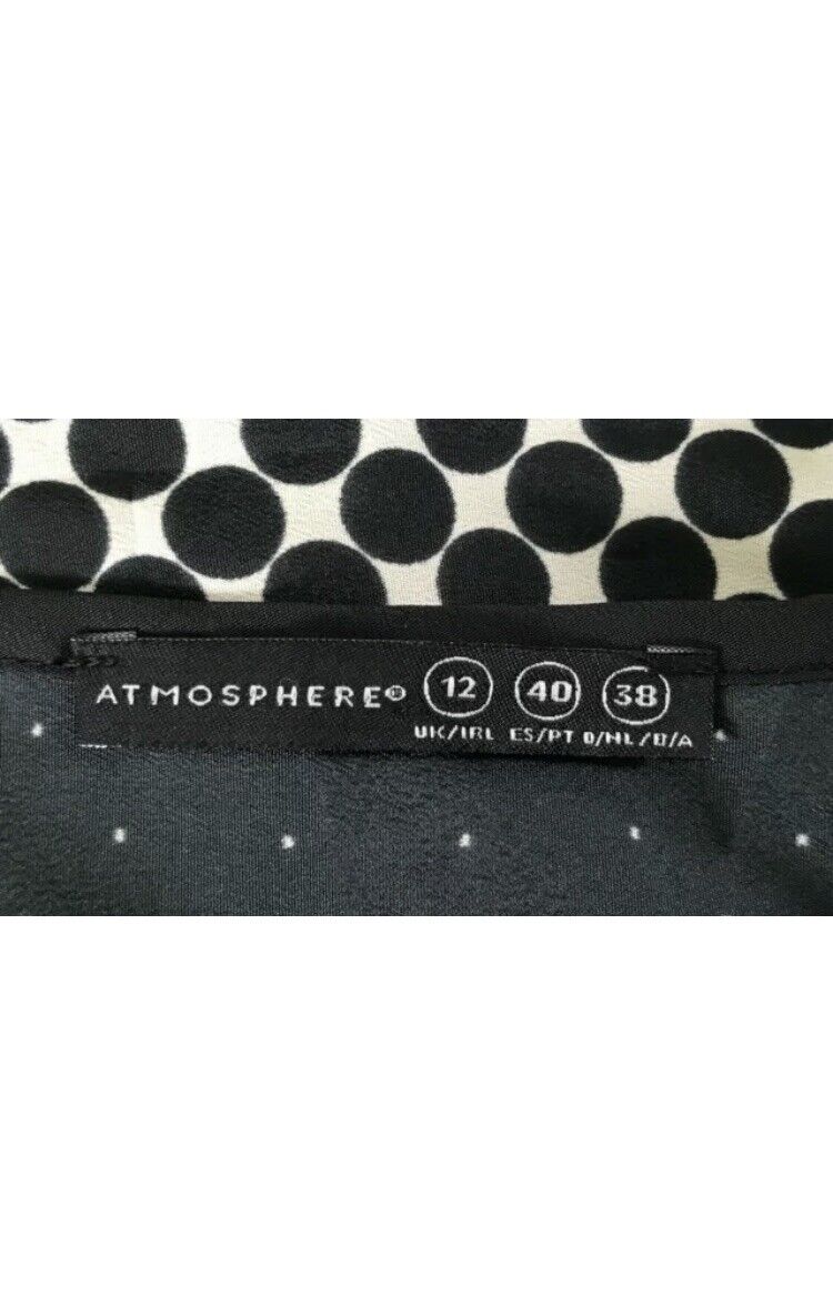 ATMOSPHERE Ombre Top Black & White Square & Polka Dot Print Short Sleeve Sz 12