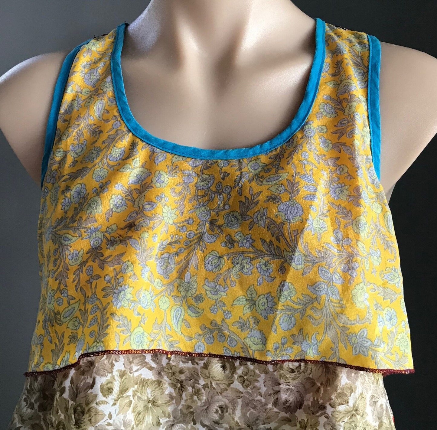 SILLY YETI Tier Tank Top Silk Multi Colour Sleeveless Recycled Size 12 Stunning