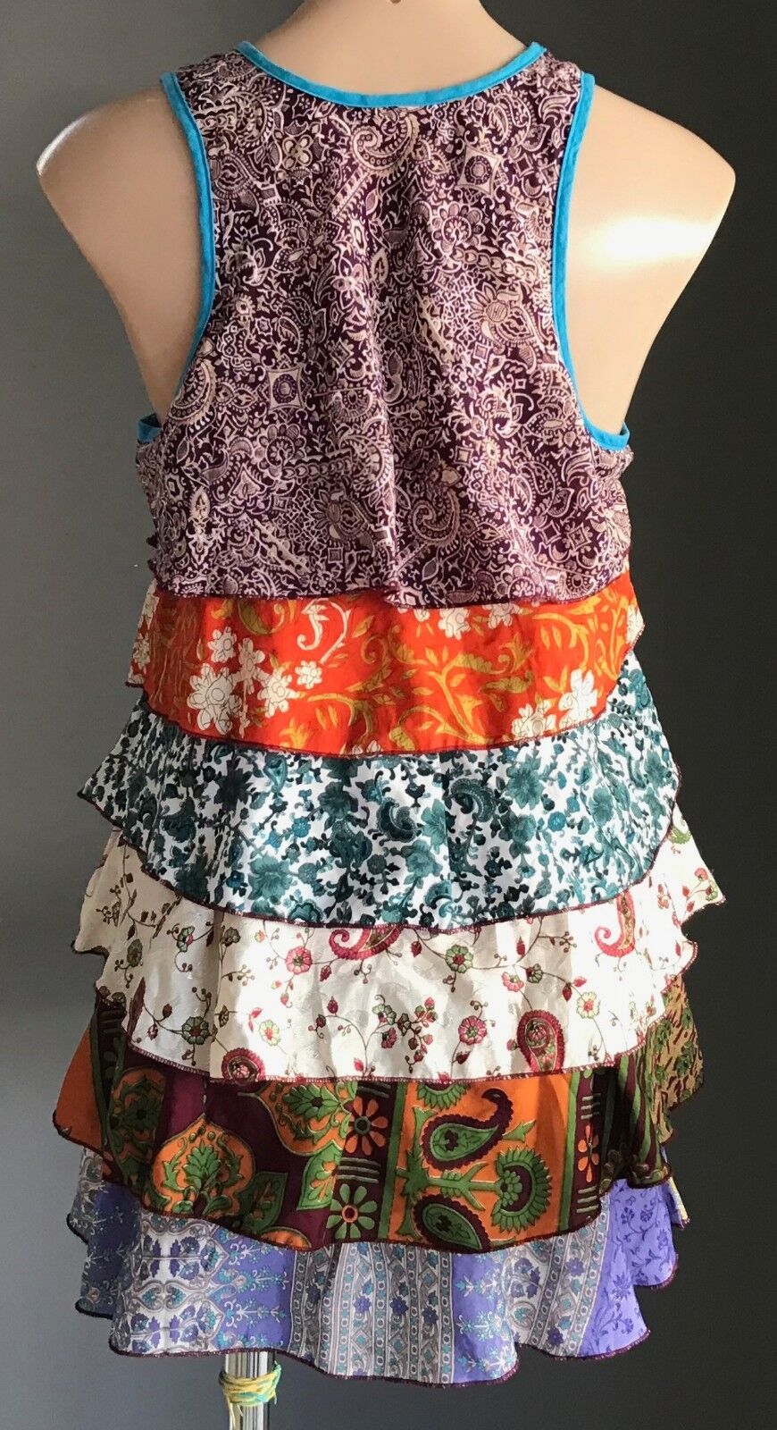 SILLY YETI Tier Tank Top Silk Multi Colour Sleeveless Recycled Size 12 Stunning