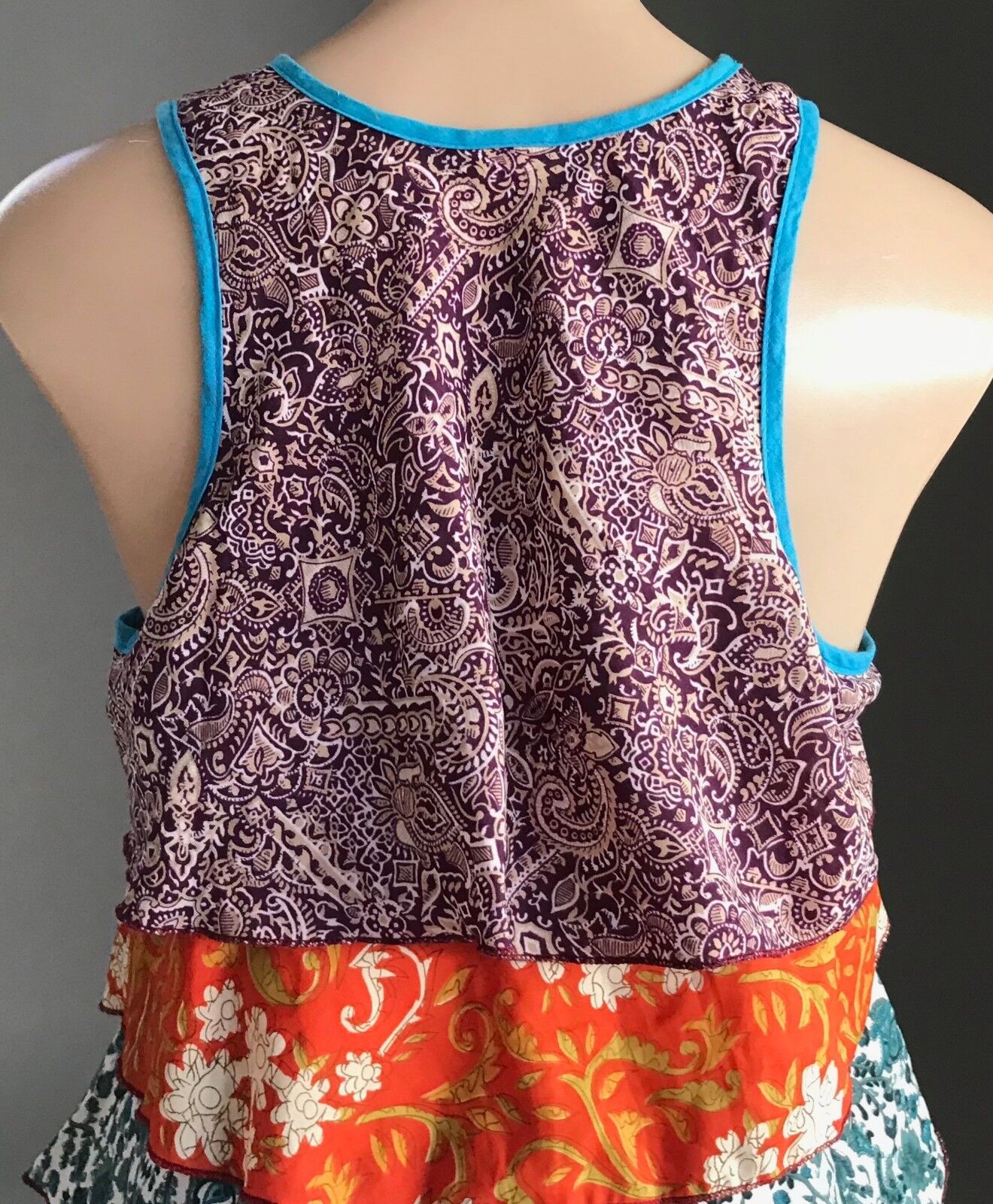 SILLY YETI Tier Tank Top Silk Multi Colour Sleeveless Recycled Size 12 Stunning