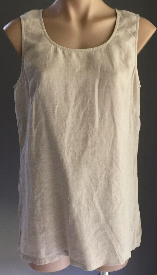 FWH Beige Linen Sleeveless Top Round Neck Summer Spring Ladies Blouse Size 12