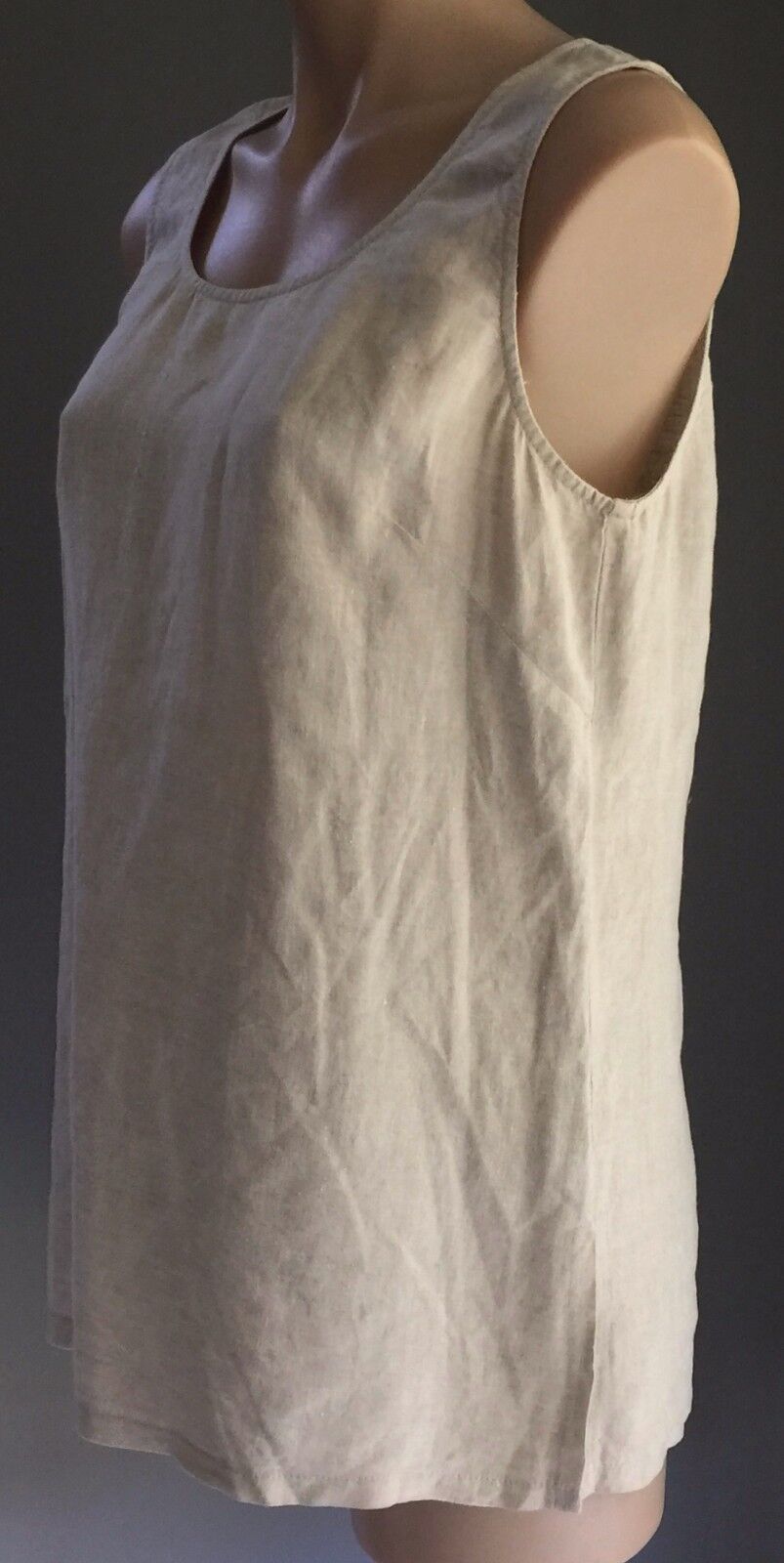 FWH Beige Linen Sleeveless Top Round Neck Summer Spring Ladies Blouse Size 12