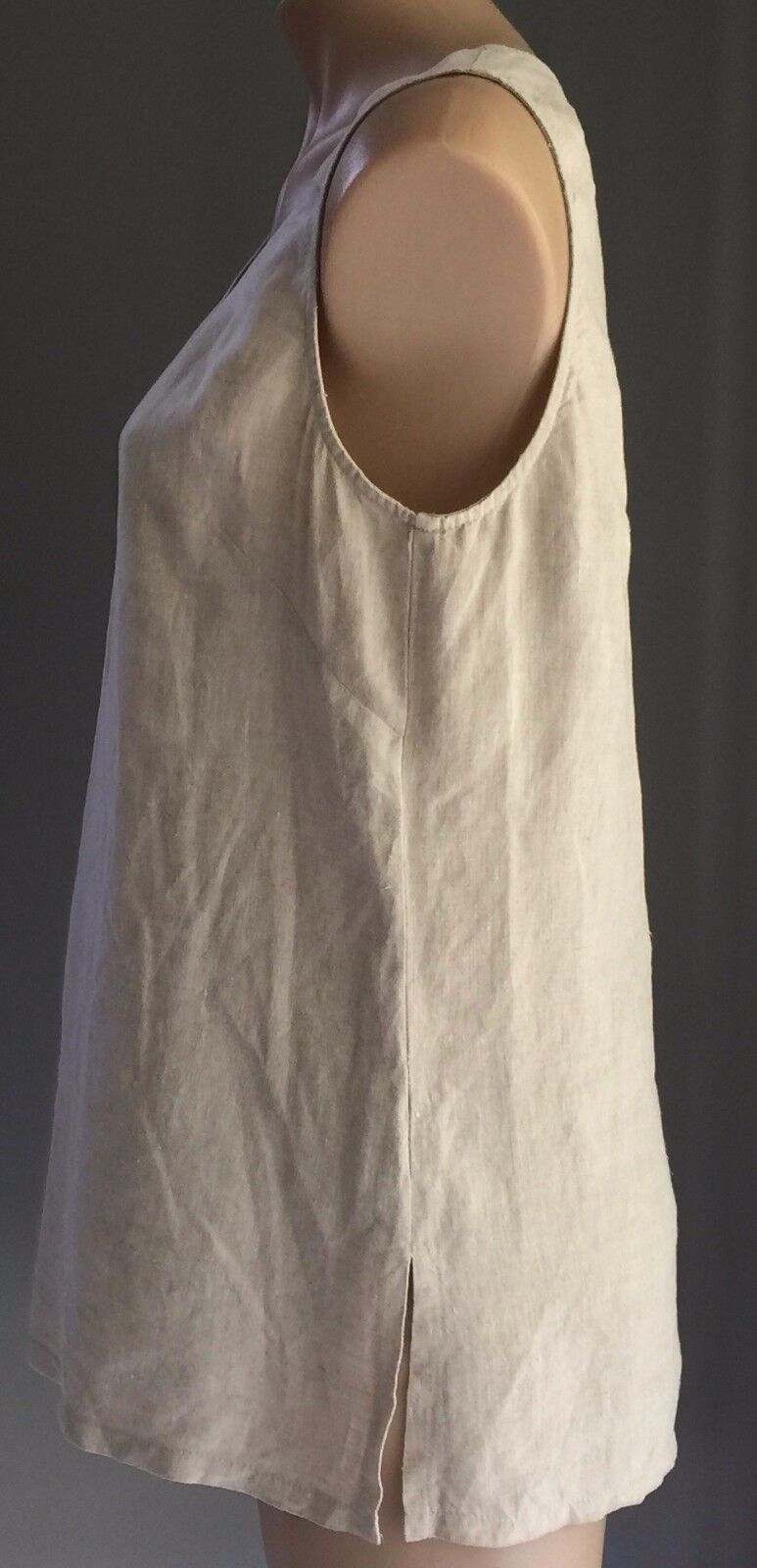 FWH Beige Linen Sleeveless Top Round Neck Summer Spring Ladies Blouse Size 12