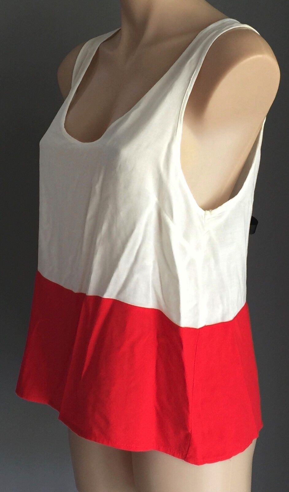 COOPERATIVE Tank Top Blouse Open Back w Ties White & Red Ladies Size M 12