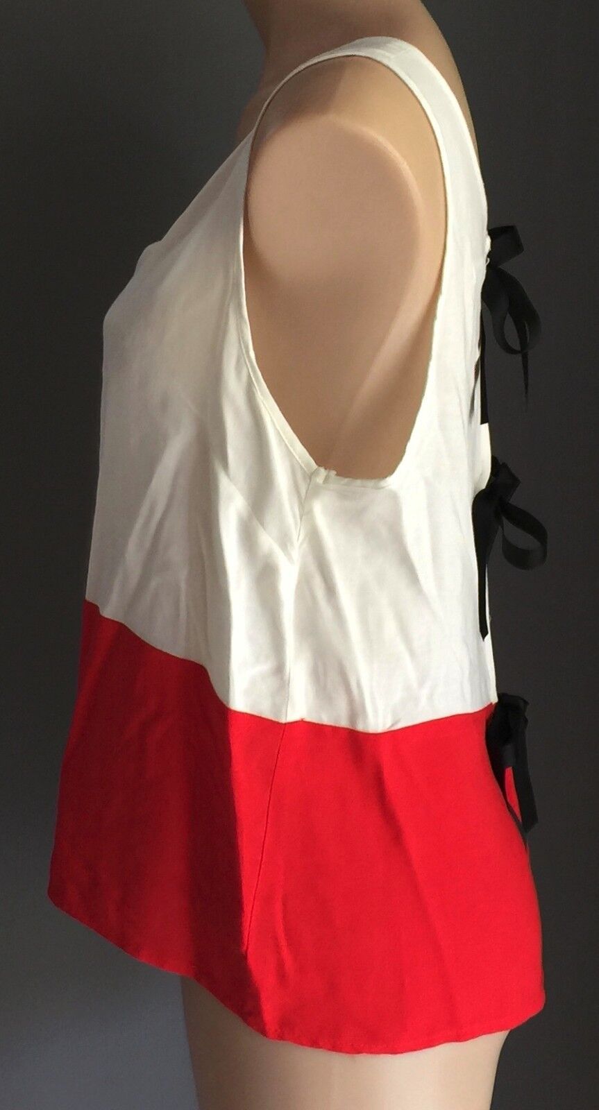 COOPERATIVE Tank Top Blouse Open Back w Ties White & Red Ladies Size M 12