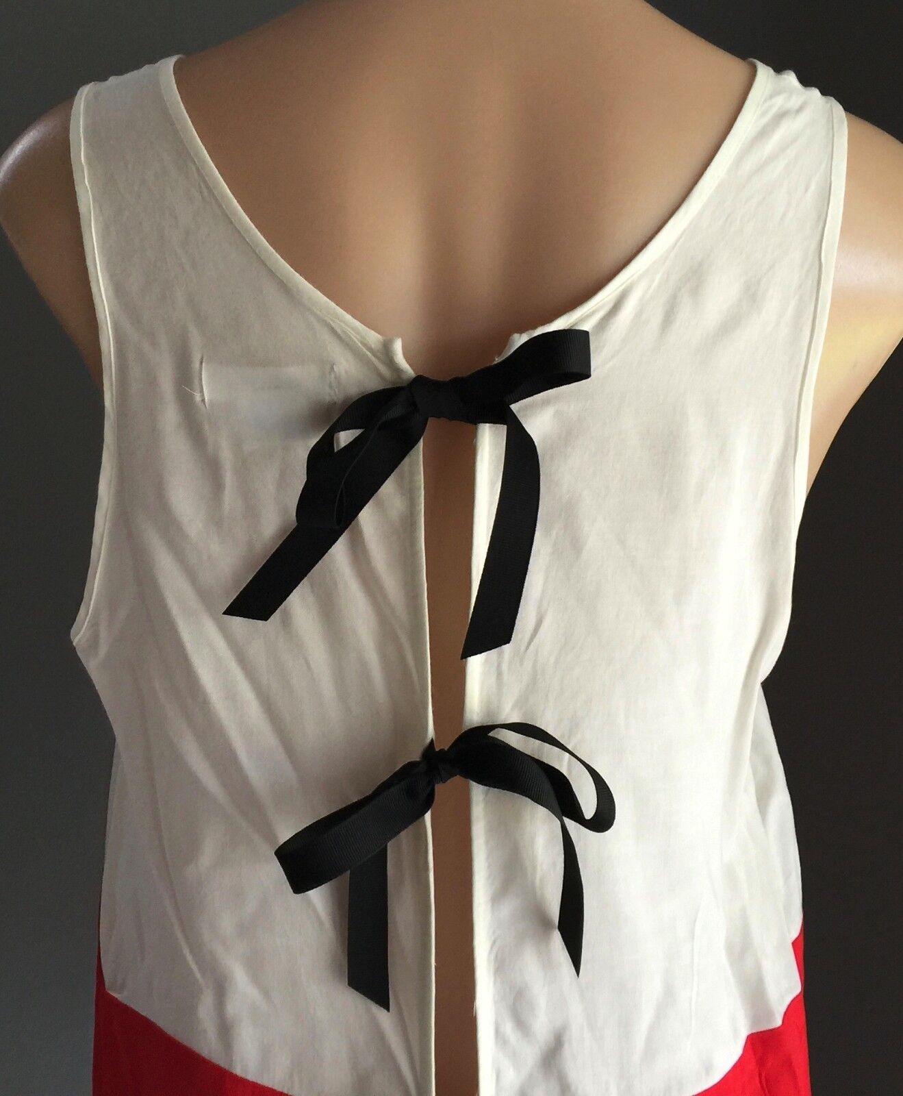 COOPERATIVE Tank Top Blouse Open Back w Ties White & Red Ladies Size M 12