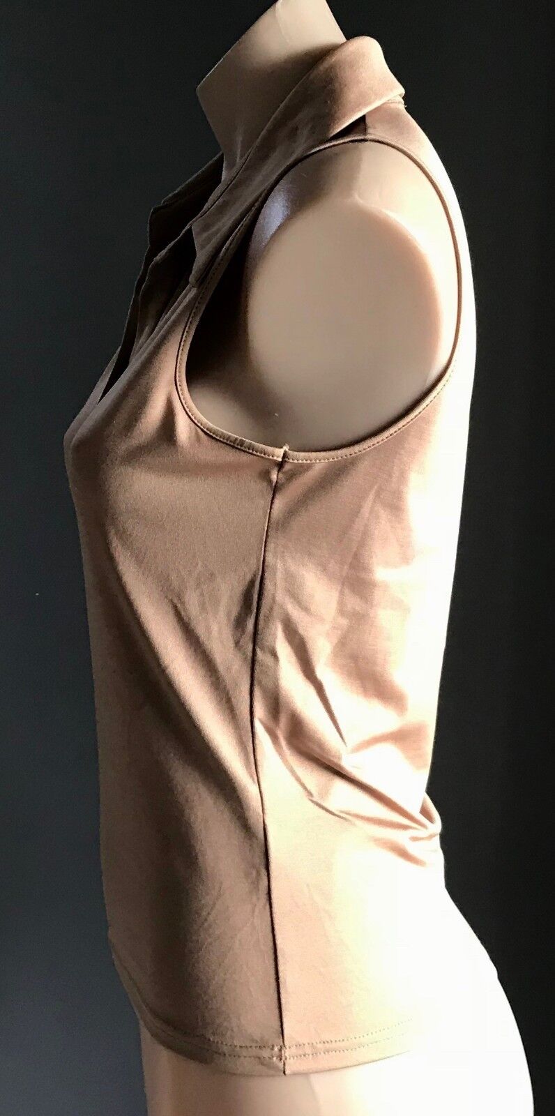 French SINEQUANONE Polo Top Gold Colour Sleeveless Stretch  Ladies Size 2 AU 12