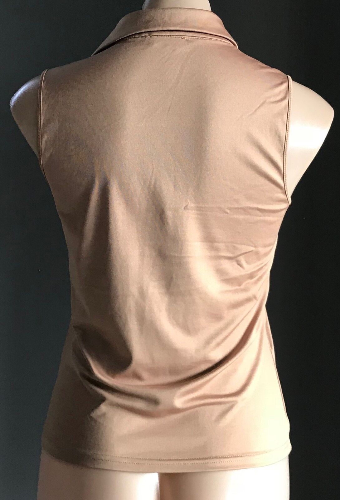 French SINEQUANONE Polo Top Gold Colour Sleeveless Stretch  Ladies Size 2 AU 12