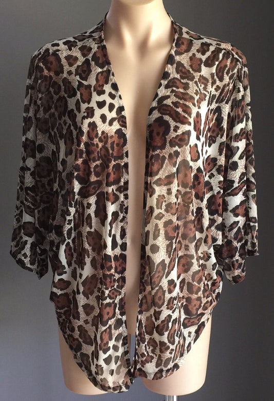 LUSHOUS Drape Cardigan Jacket Animal Print Front Mesh Net Stretch Top Sz S 10 12