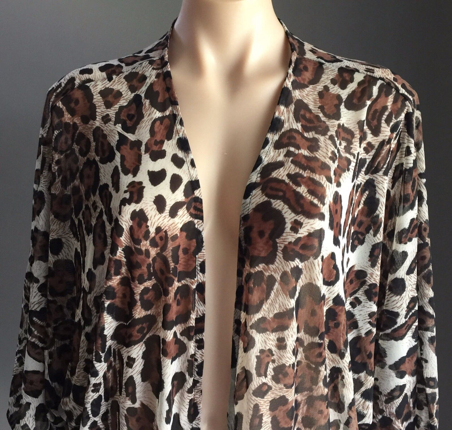 LUSHOUS Drape Cardigan Jacket Animal Print Front Mesh Net Stretch Top Sz S 10 12