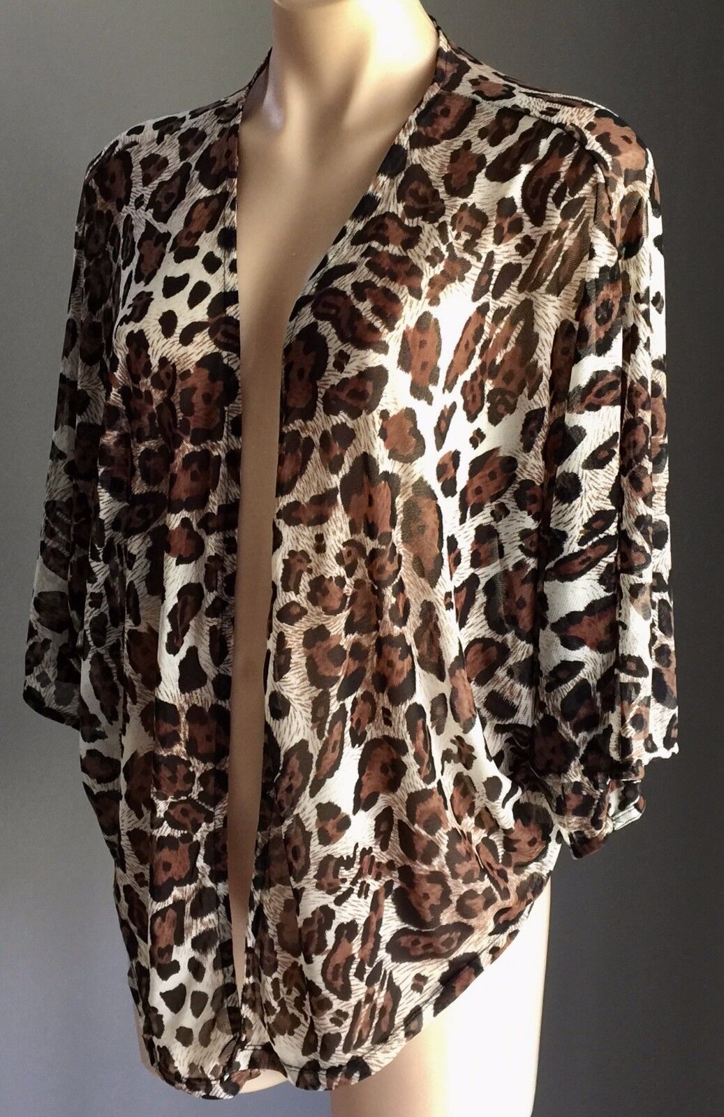 LUSHOUS Drape Cardigan Jacket Animal Print Front Mesh Net Stretch Top Sz S 10 12