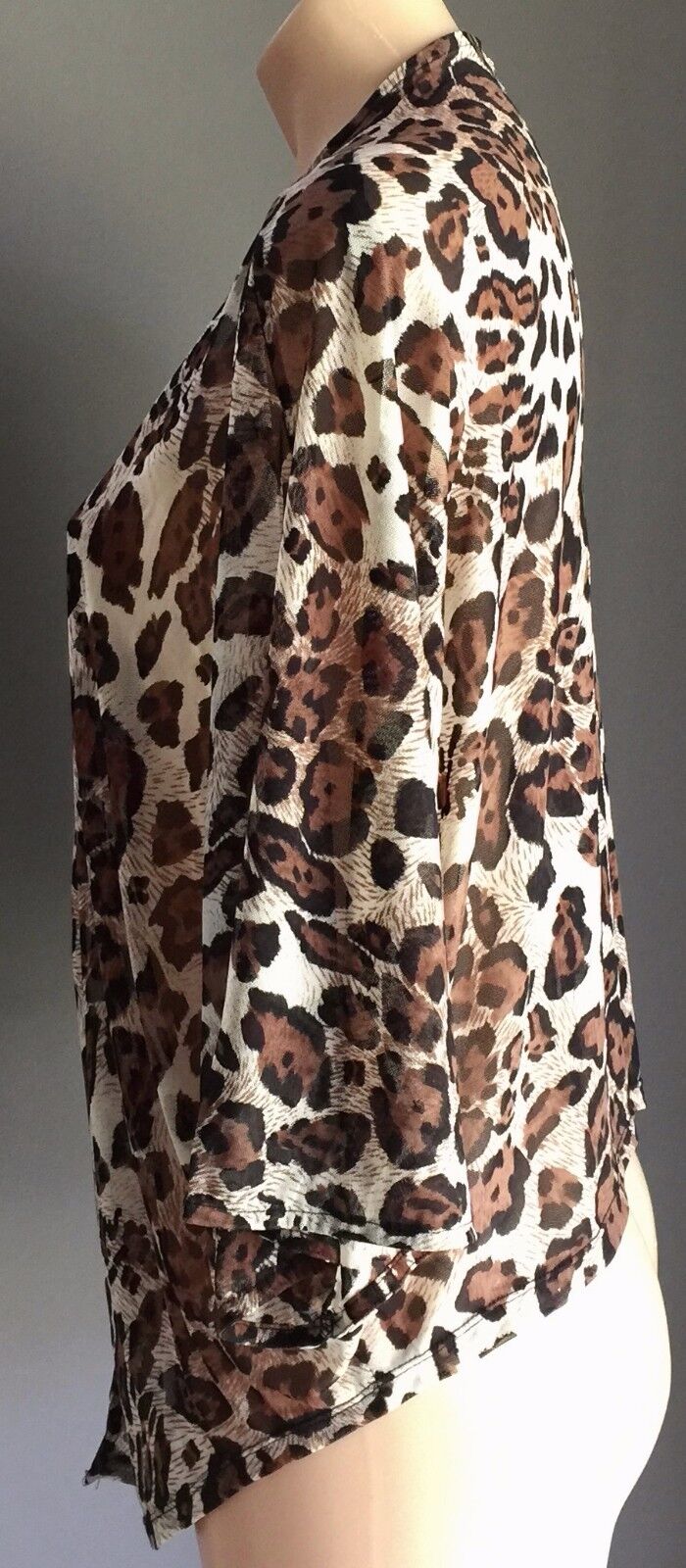 LUSHOUS Drape Cardigan Jacket Animal Print Front Mesh Net Stretch Top Sz S 10 12