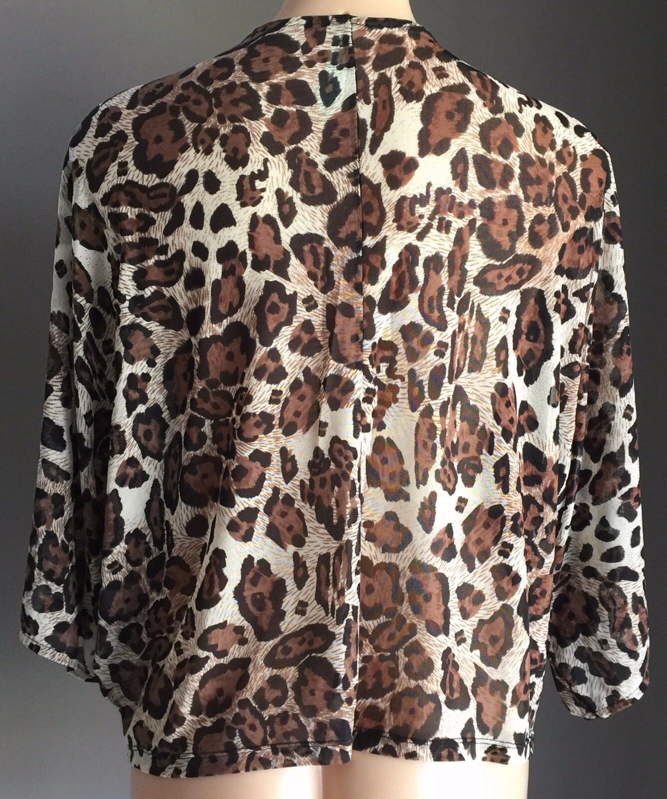 LUSHOUS Drape Cardigan Jacket Animal Print Front Mesh Net Stretch Top Sz S 10 12