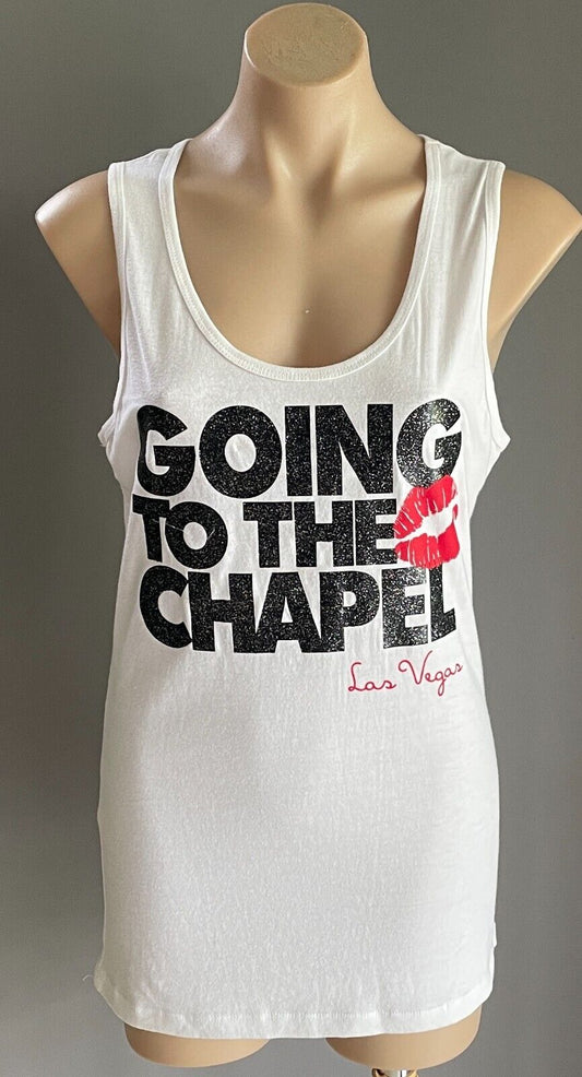 Headline Going To The Chapel Las Vegas White Tank Top Black Glitter XL 12 NEW