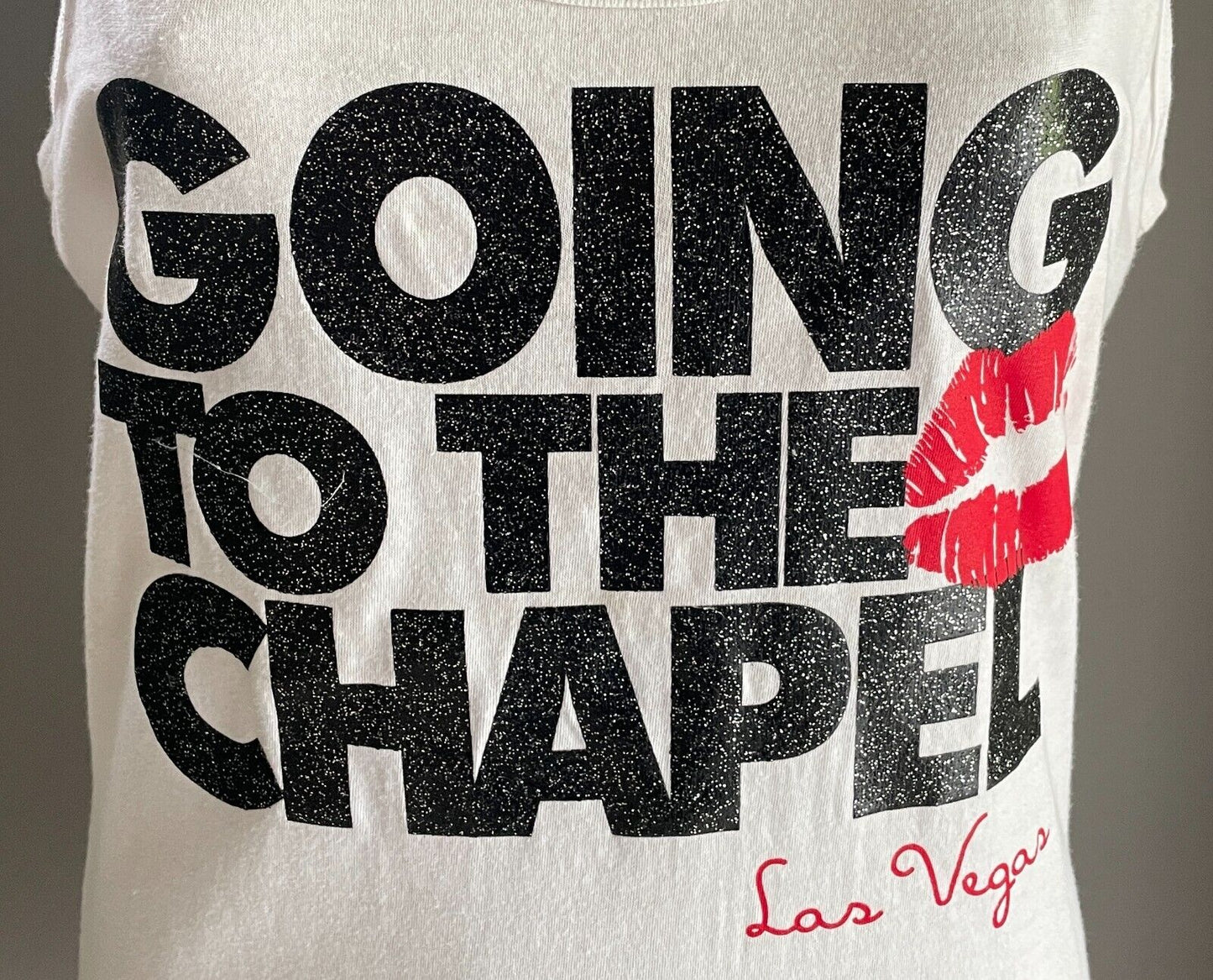 Headline Going To The Chapel Las Vegas White Tank Top Black Glitter XL 12 NEW