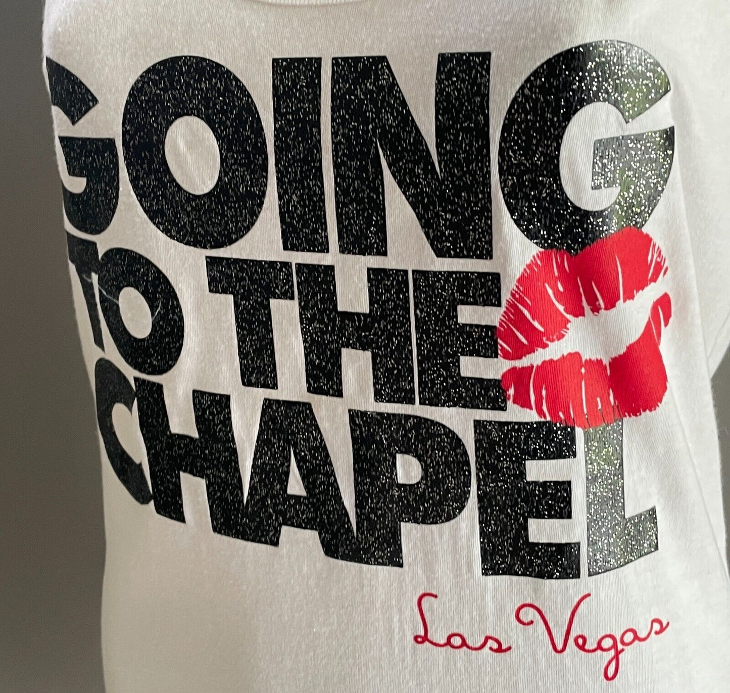 Headline Going To The Chapel Las Vegas White Tank Top Black Glitter XL 12 NEW