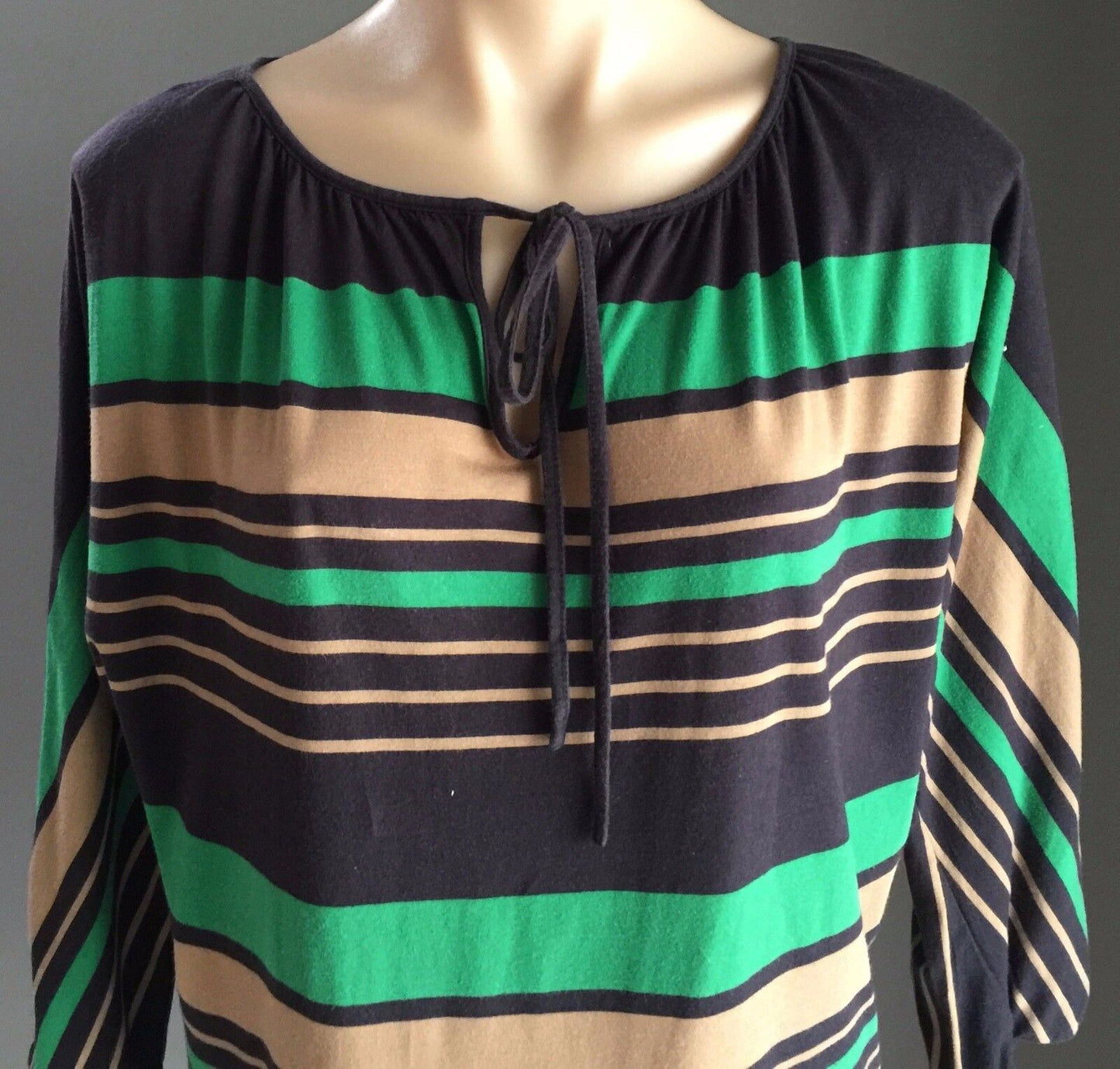 COUNTRY ROAD Sweater Stripe Top Navy Green Tan Stretch Dolman Size S 10 12