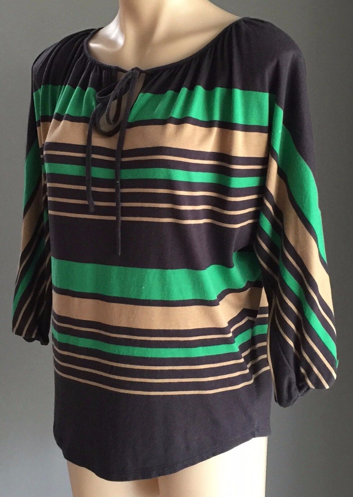 COUNTRY ROAD Sweater Stripe Top Navy Green Tan Stretch Dolman Size S 10 12