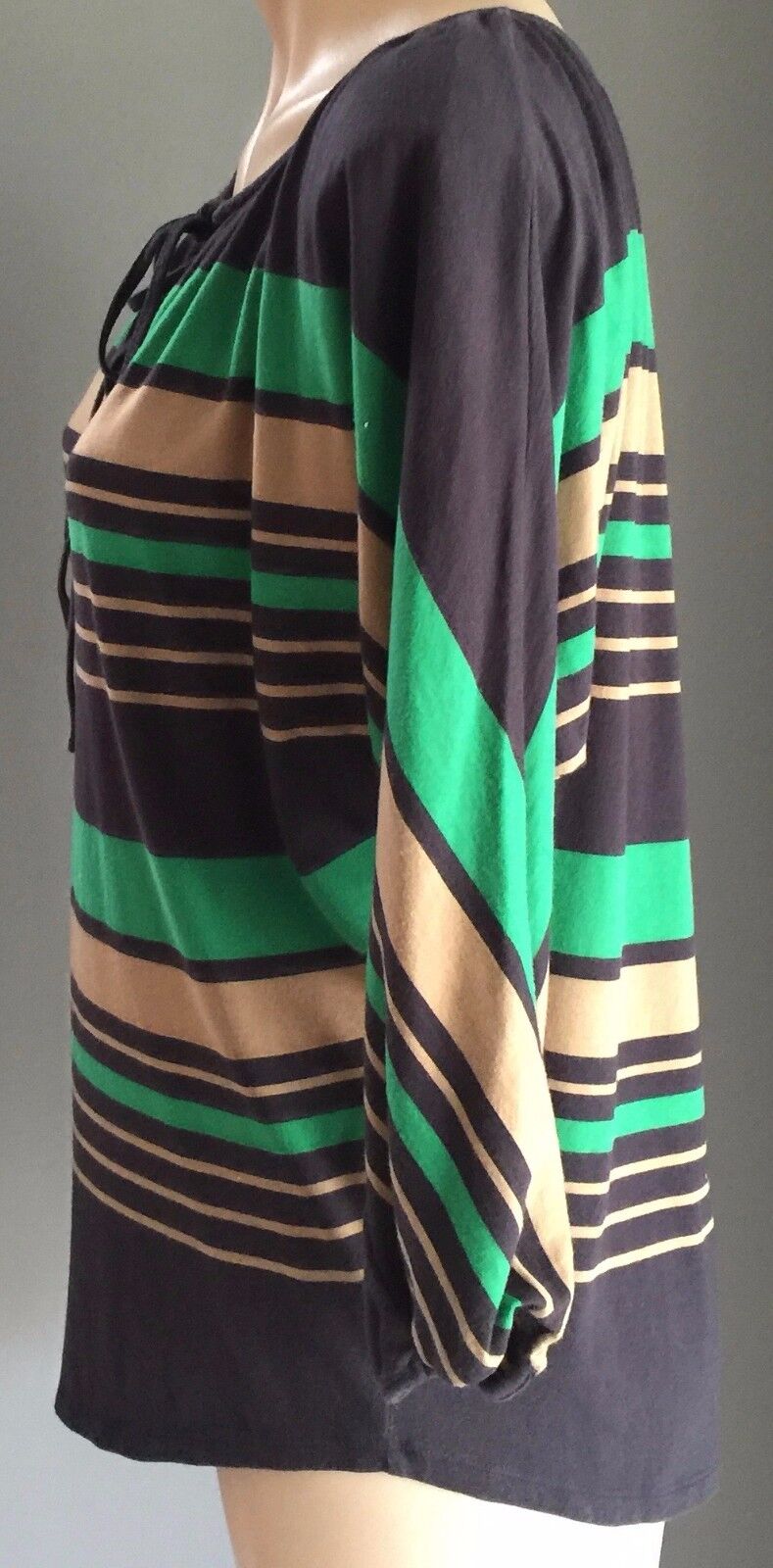 COUNTRY ROAD Sweater Stripe Top Navy Green Tan Stretch Dolman Size S 10 12