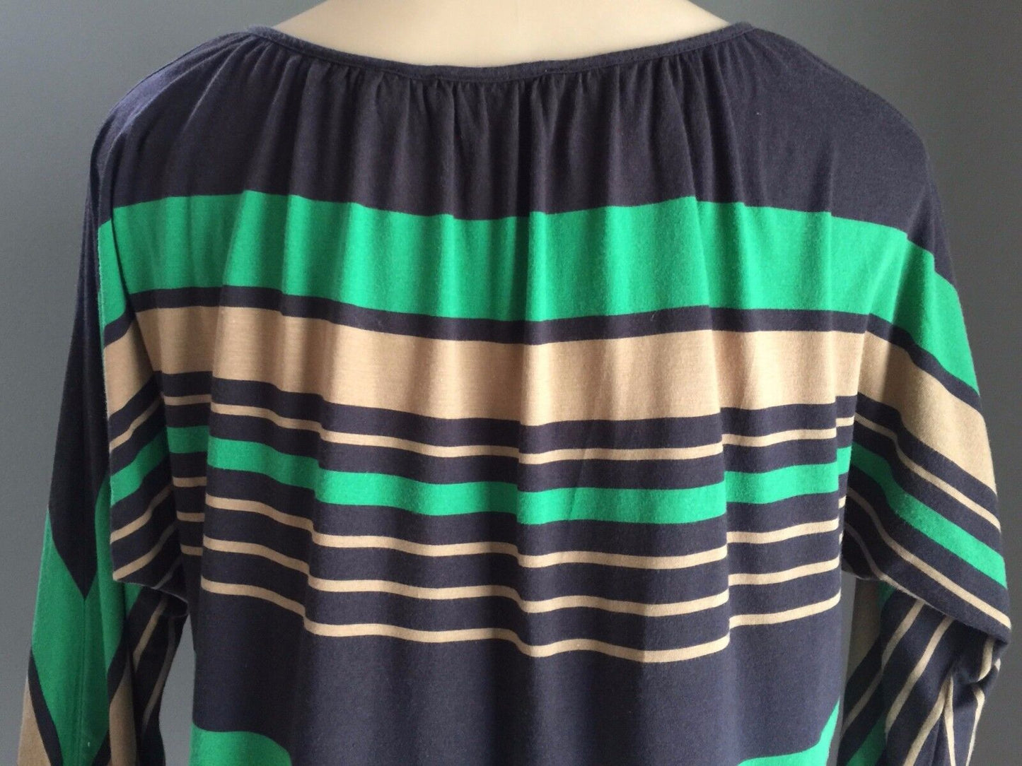 COUNTRY ROAD Sweater Stripe Top Navy Green Tan Stretch Dolman Size S 10 12