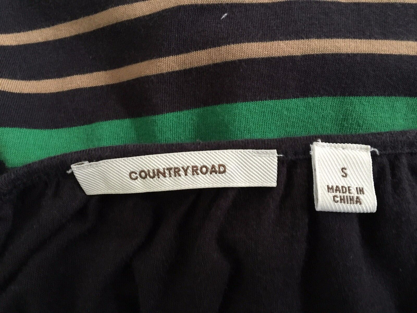 COUNTRY ROAD Sweater Stripe Top Navy Green Tan Stretch Dolman Size S 10 12