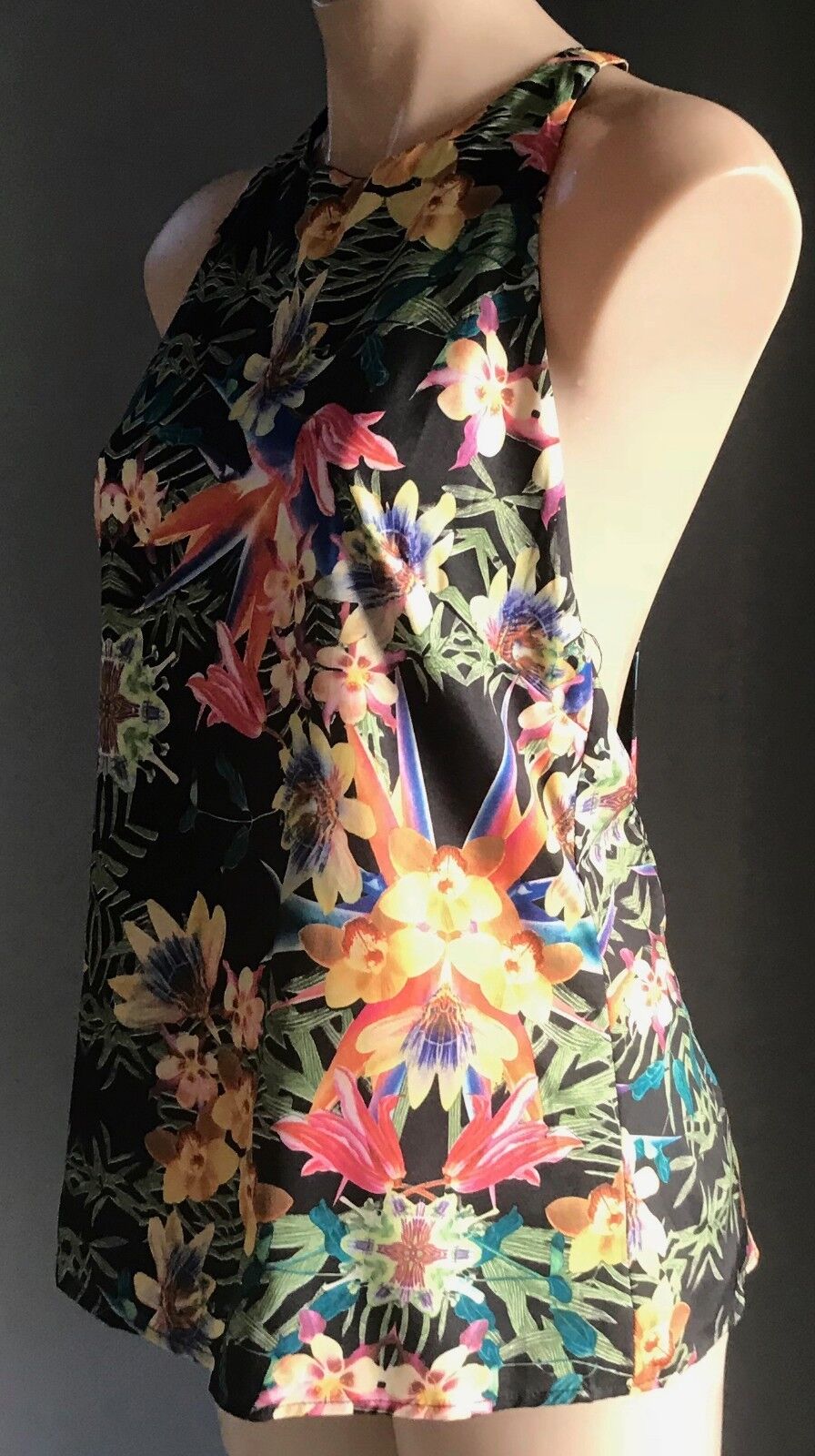 WHITE CLOSET Top Blouse T-Bar Back Top Black Floral Print Ladies Size 12 NEW