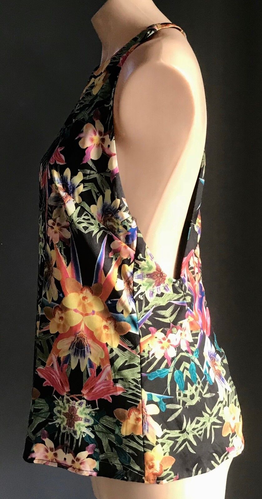 WHITE CLOSET Top Blouse T-Bar Back Top Black Floral Print Ladies Size 12 NEW