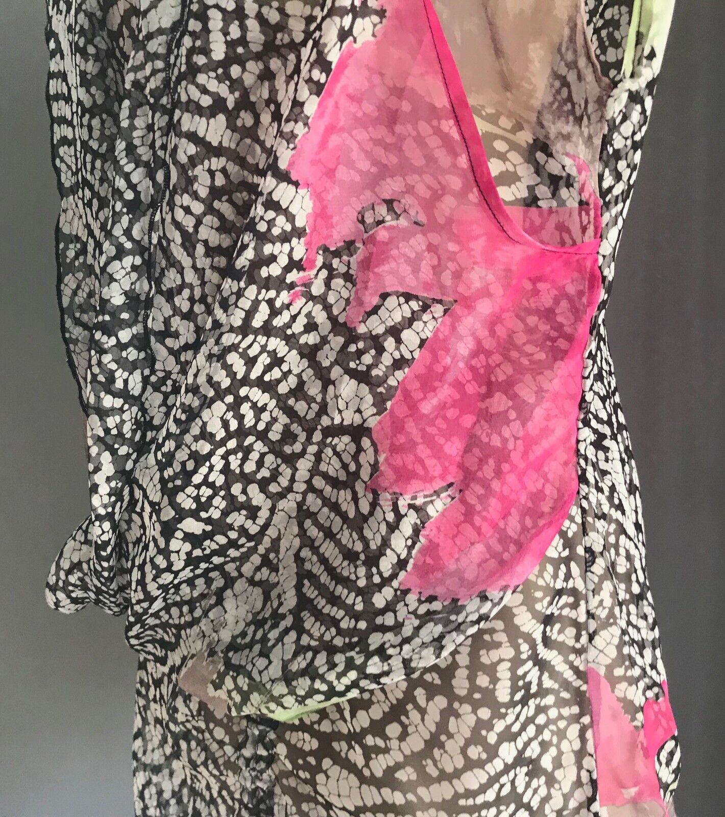 HOLMES & FALLON Top Sheer Tunic Colourful Print Blouse Pull Up Tie Size M 12 NEW
