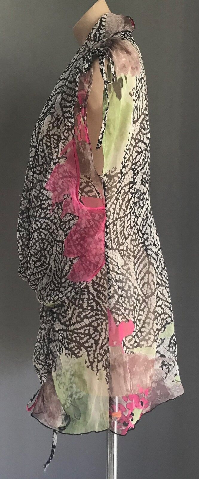 HOLMES & FALLON Top Sheer Tunic Colourful Print Blouse Pull Up Tie Size M 12 NEW