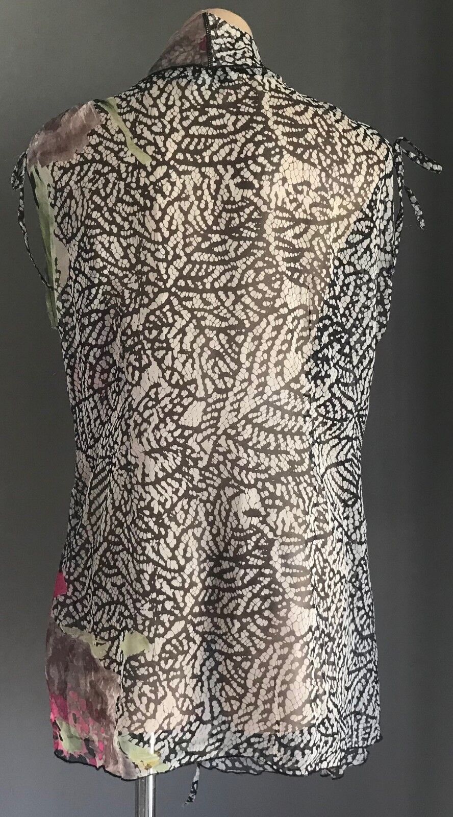 HOLMES & FALLON Top Sheer Tunic Colourful Print Blouse Pull Up Tie Size M 12 NEW