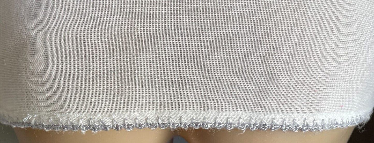 Hand Embroidered Top White Blouse Extended Sleeves Size 12 Pink and Grey Trim