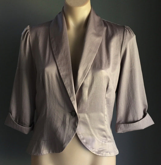 GINGHAM & HEELS Jacket Soft Shell Taupe Lightweight Top Silky Feel Size L 10 12