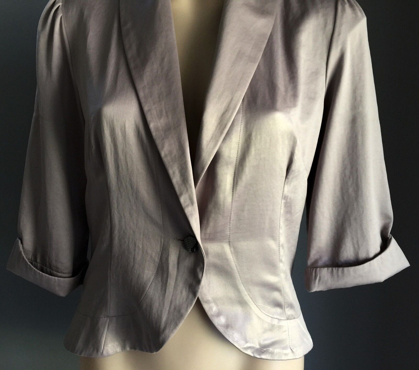 GINGHAM & HEELS Jacket Soft Shell Taupe Lightweight Top Silky Feel Size L 10 12