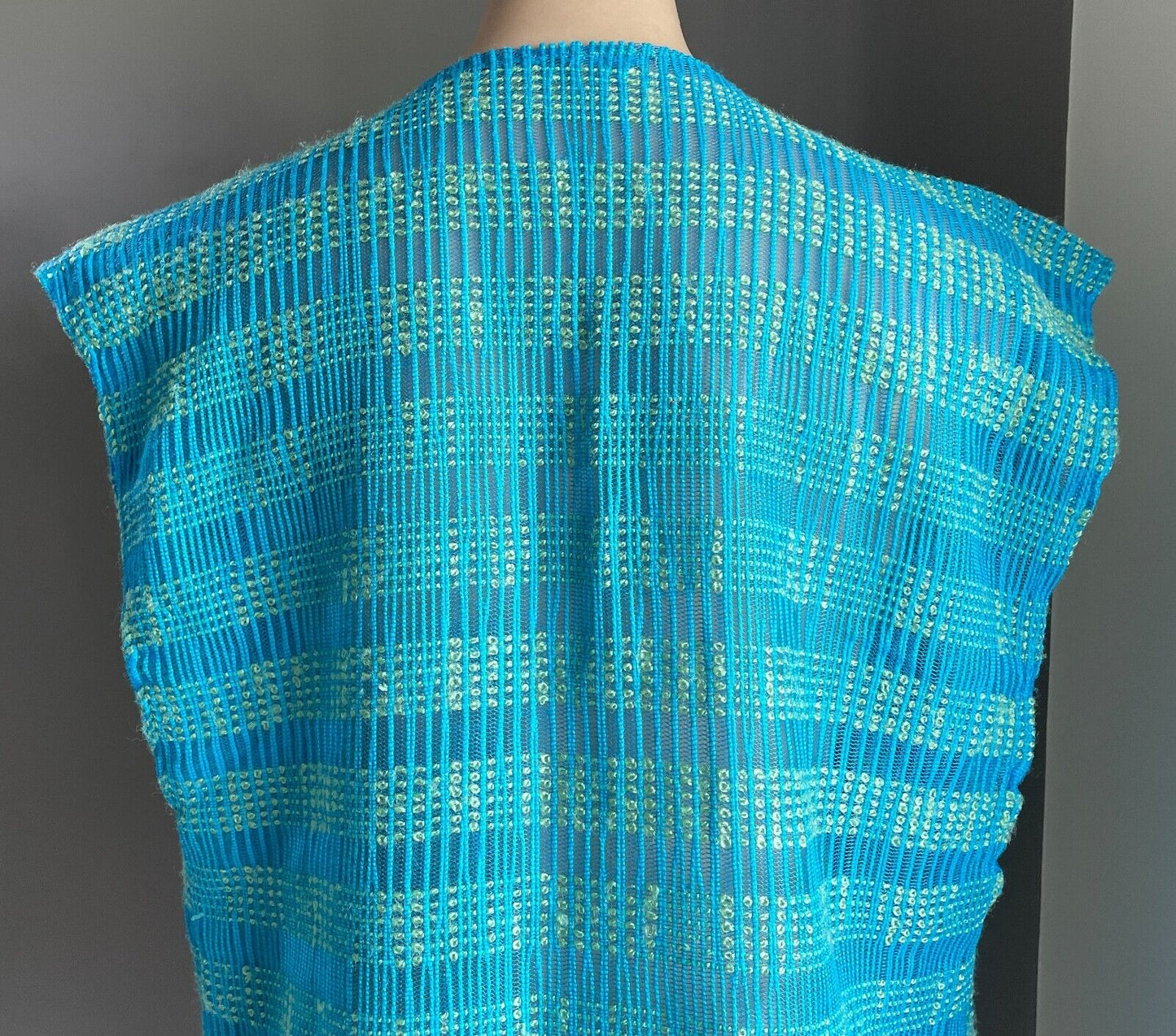Tunic Top Blue Green Check Open Knit Beach Pool Swim Cover Fringed 10 12 NEW