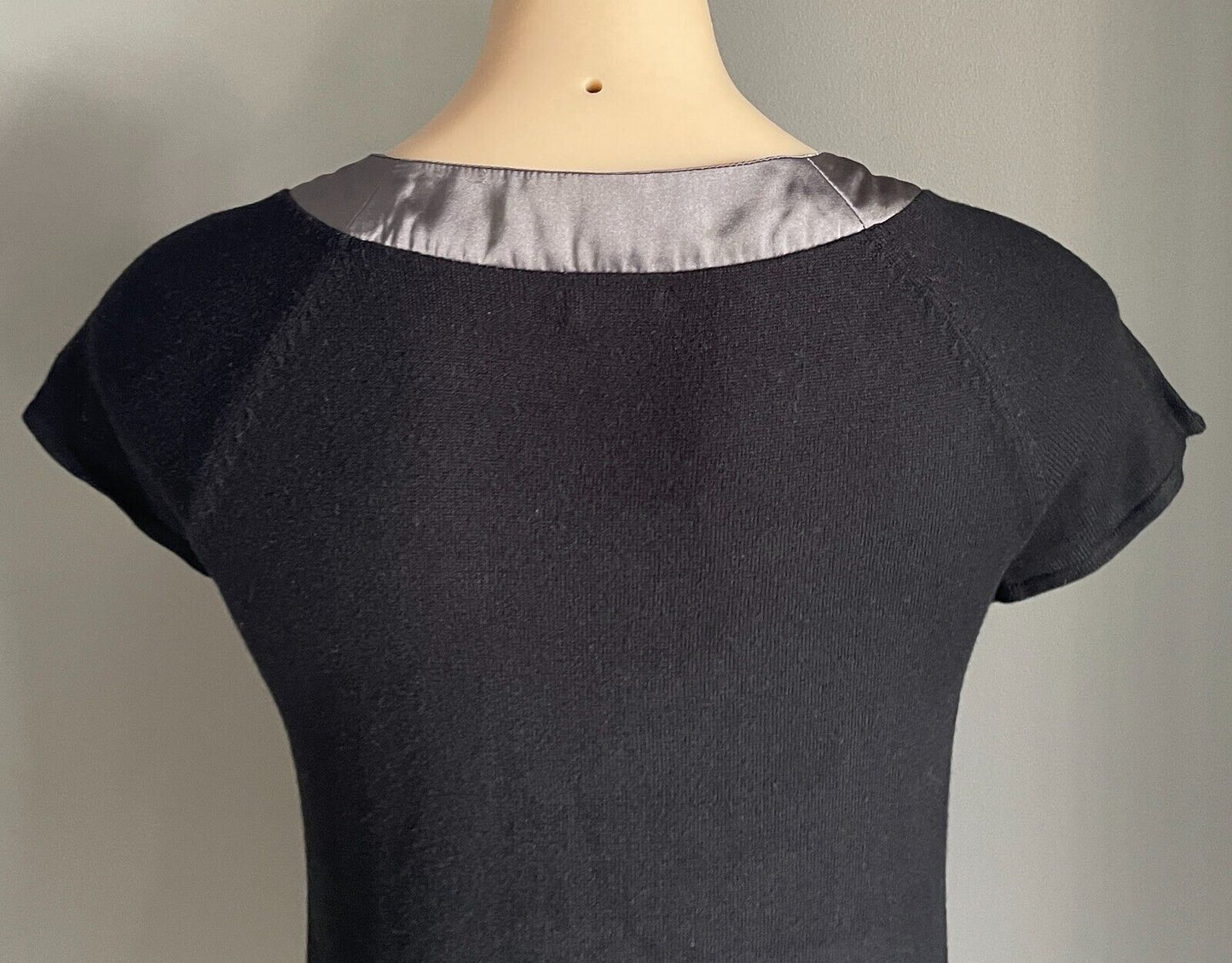 OSTIN Black Knit Top Extended Sleeves Size S 10 Grey Satin Trim Next Tie O*STIN