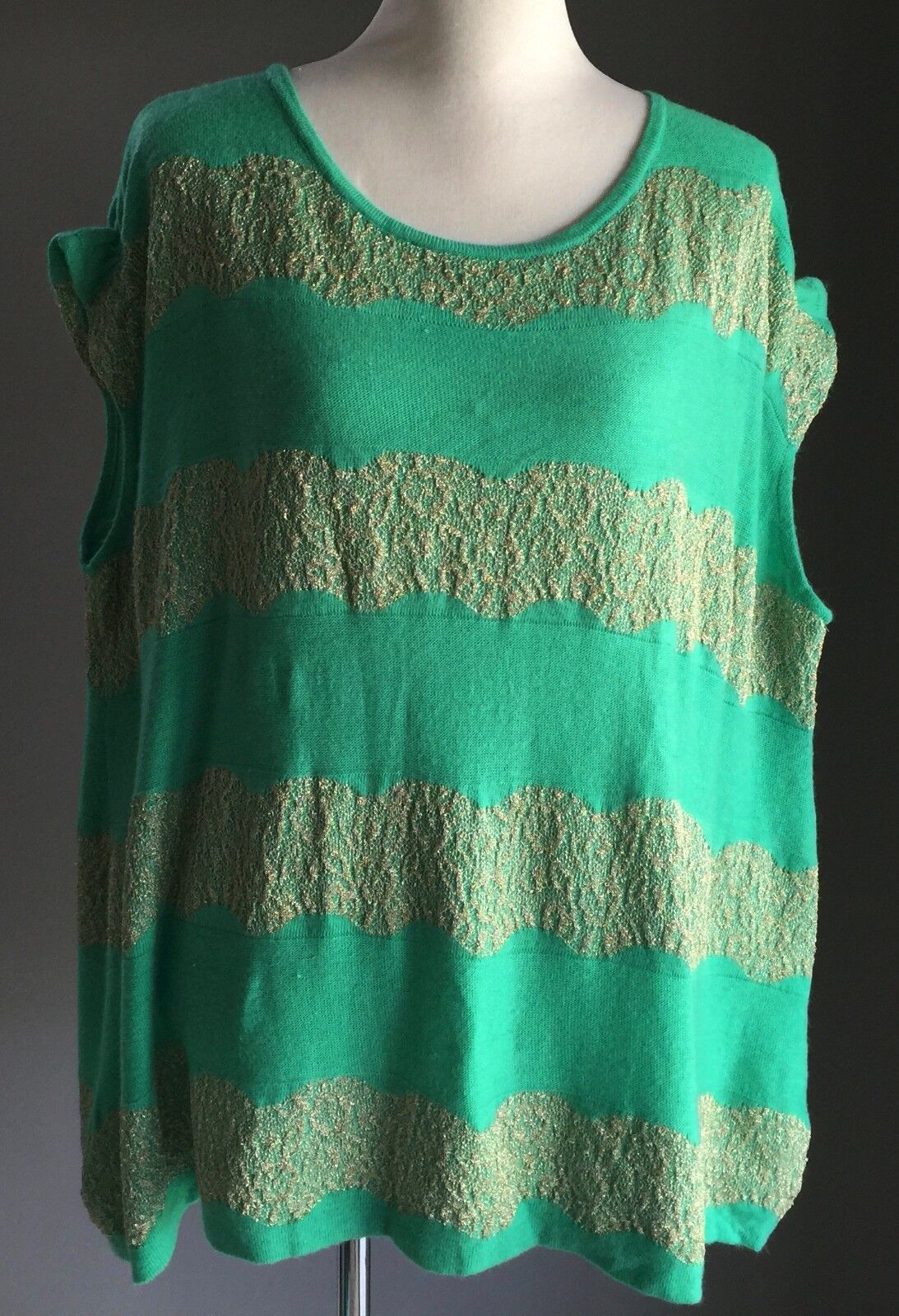 SWEET GIRL FASHION Knit Top Sweater Green & Gold Ruffle Cap Size M L 14 - 18 NEW