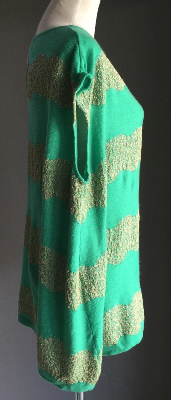 SWEET GIRL FASHION Knit Top Sweater Green & Gold Ruffle Cap Size M L 14 - 18 NEW