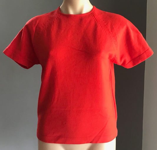 JANTZEN Knit Top Sweater Red Pure Wool Short Sleeve Ladies Size 14 Vintage