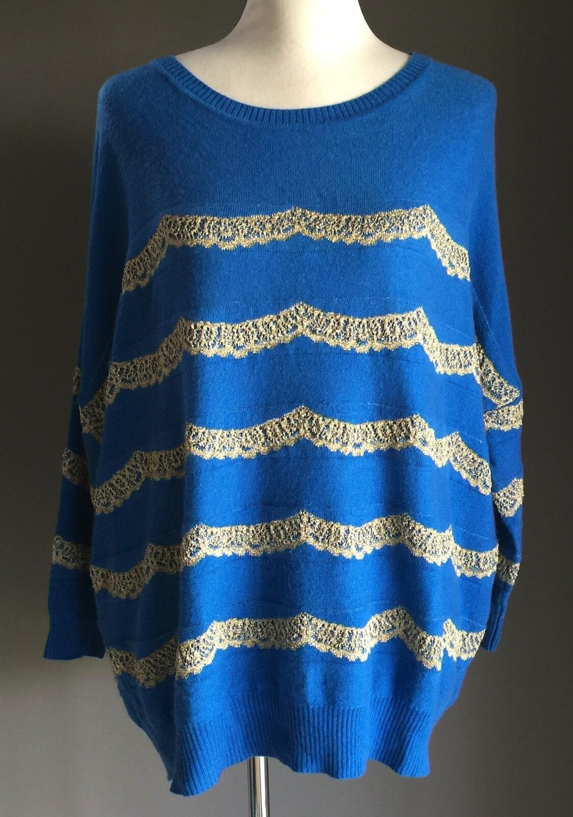 SWEET GIRL FASHION Knit Jumper Sweater Pullover Blue & Gold Size S M 12 - 14 NEW
