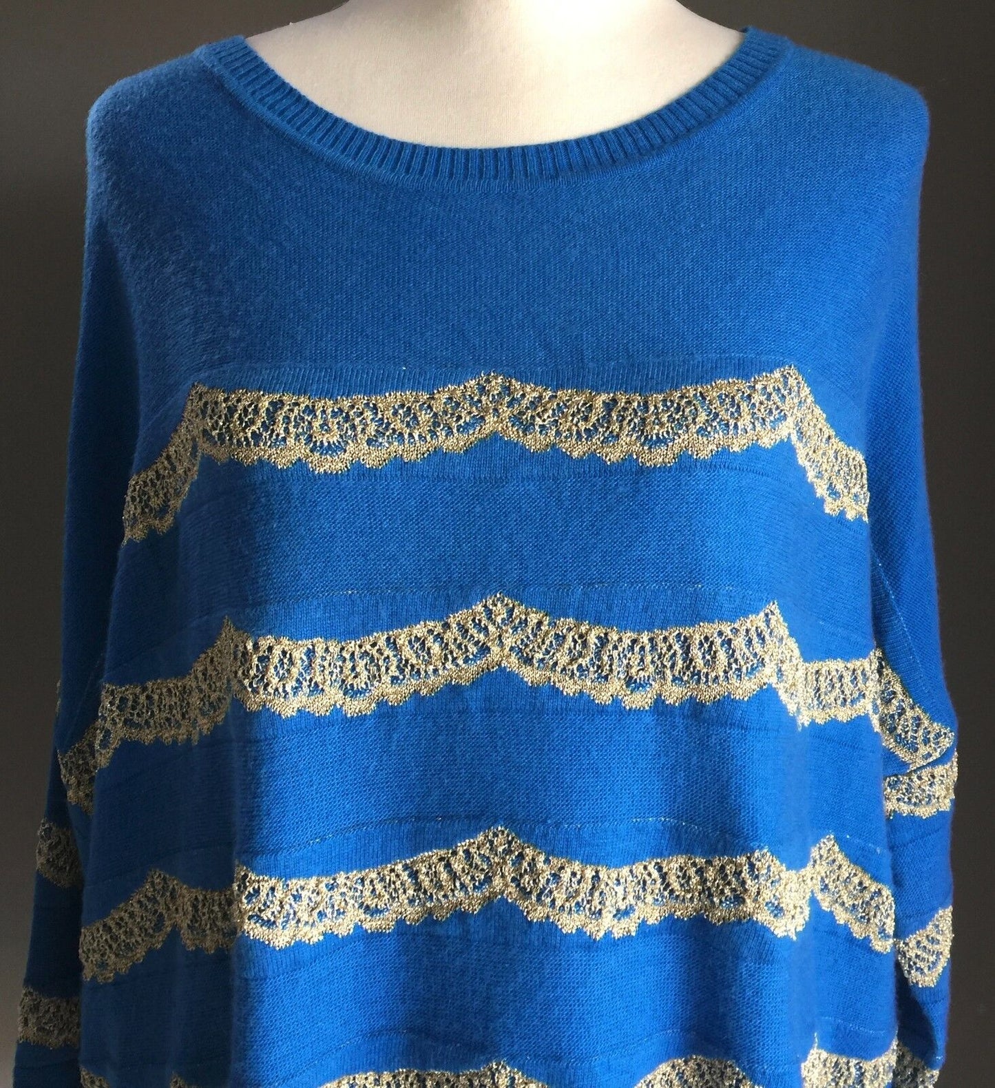 SWEET GIRL FASHION Knit Jumper Sweater Pullover Blue & Gold Size S M 12 - 14 NEW